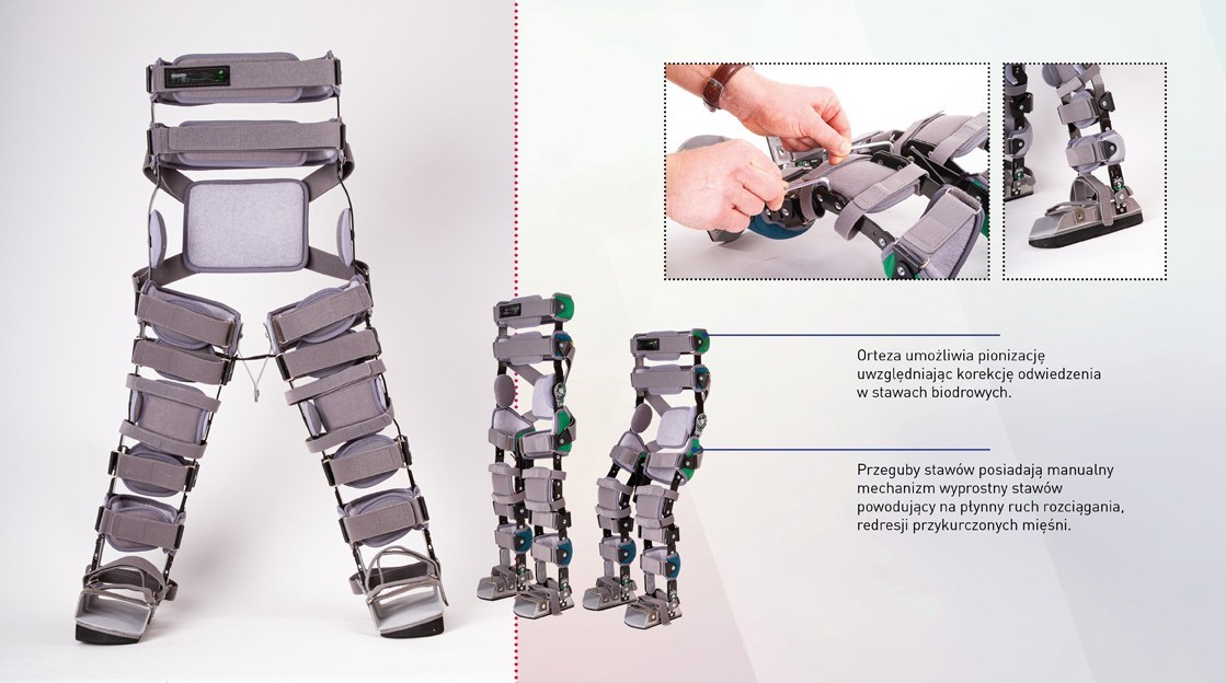 HKAFO joint plus extense, Orteza obejmująca obręcz biodrową, uda, golenie i stopy. manual extense